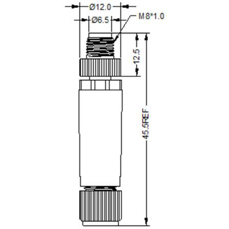 M8 3pins A code male straight plastic assembly connector,unshielded,suitable cable outer diameter 3.5mm-5.0mm